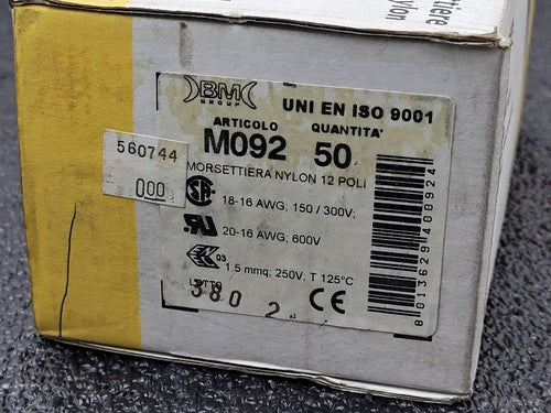 Box of 50 New BM GROUP M092 Nylon Terminal Block 12 Position 16-20AWG 600V