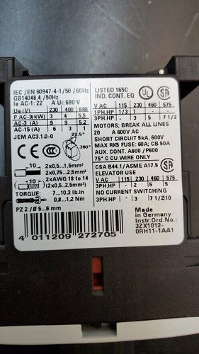 SIEMENS SIRIUS 3RT1016-1BB41 Contactor E05