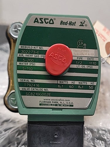 ASCO RedHat SC8210G002E Solenoid Valve 1/2" NPT Brass Coil 120VAC 302273-E
