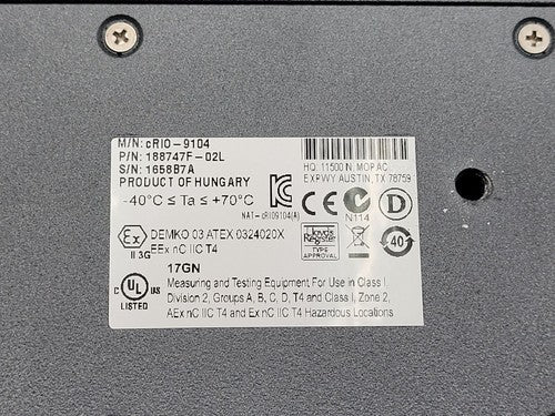 National Instruments NI CompactRIO 8 Slot cRIO-9104 Backplane Mainframe