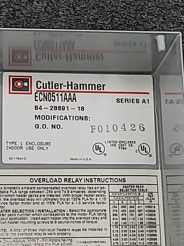 Cutler-Hammer ECN0511AAA Motor Starter Reset Button Enclosure NEMA Metal Box