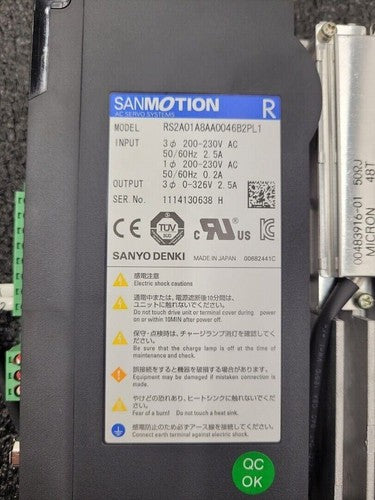 Sanyo Denki AC Servo Motor Q2AA07020DXS2L w/ Servo Drive RS2A01A8AA0046B2PL1