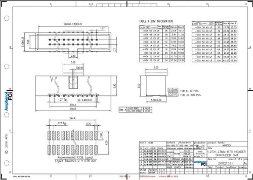 ~2k Amphenol 1P20021511-00012T1LF HD VT TH SHOULDED CONN HEADER SMD 12POS 1.27MM
