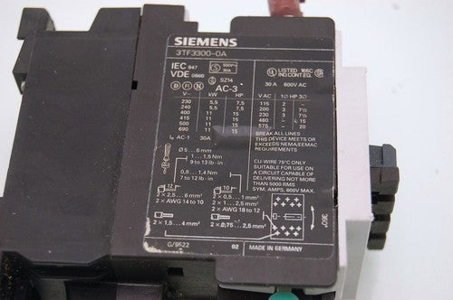 Siemens 3TF3 World Series Contactor 24VCoil