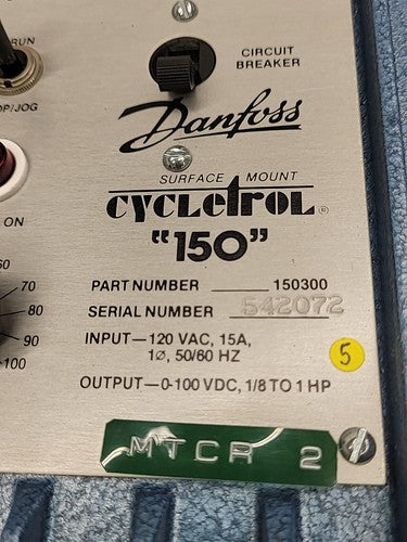 Danfoss CycleTrol 150 DC Motor Speed Controller 150300 120VAC Input 0-100VDC Out