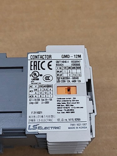 LS Electric GMD-12M Mini Contactor 3 Pole DC 24V Coil AC-3 12A HJ02004-6004D