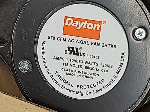 Dayton 2RTK9 AC Axial Fan Round 10" Diameter 115V 870CFM Industrial Cooling