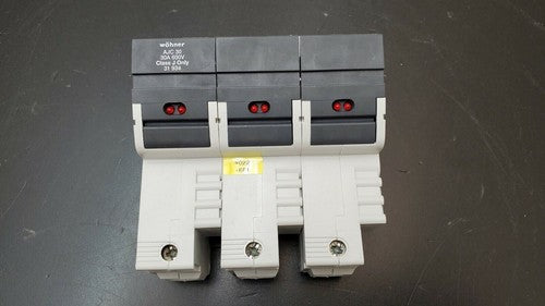 wohner AJC 30 30A 600V Class J Fuse Only 31 934 3-Pole Fuse Holder DIN Rail
