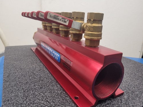 Lot of 2x Burger & Brown 2" Smartflow Aluminum Manifolds 6 port 1/2" Ball Valves