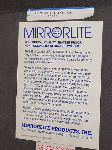 MirrorLite Glassless Mirror 45351 48x48x1.25" PGX Projector Grade Ceiling Mount