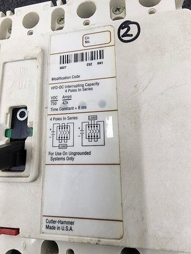 Cutler-Hammer Industrial Circuit Breaker HFD-DC 100 AMPS, 4 Poles, 750VDC