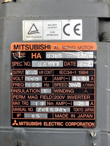 Mitsubishi HA-83NC-SD5 AC Servo Motor 1Kw OSA104 Encoder Citizen E-32