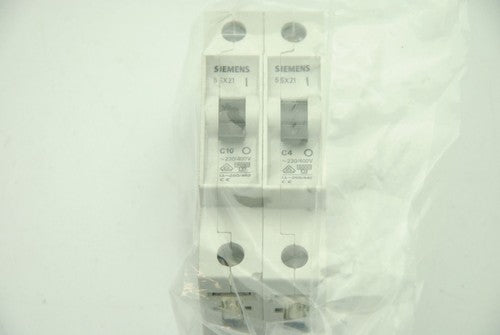 SIEMENS 5SX21 C10 w/ C4 Circuit Breaker, Single-Pole 230/400VAC Lot of 2