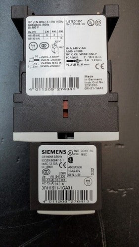 SIEMENS SIRIUS 3RH1140-1BB40 Contactor E05 w/ 3RH1911-1GA31 Auxiliary Contact