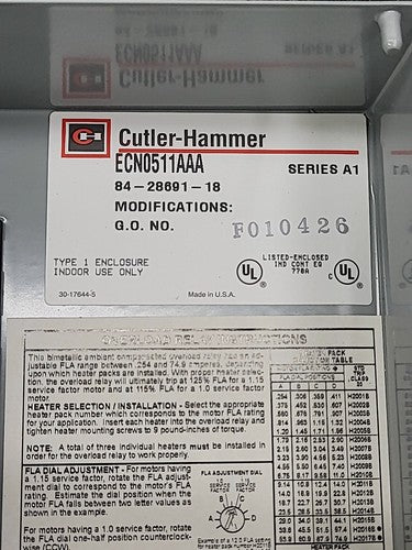 Cutler-Hammer ECN0511AAA Motor Starter Reset Button Enclosure NEMA Metal Box