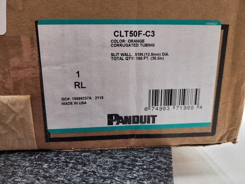 Panduit CLT50F-C3 Orange Currogated Slit Wall Wrap Cable Tubing 100FT 0.51" DIA