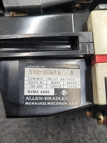 Allen Bradley 509 A0D Contactor 595-A Auxiliary Contact 120V Coil 592-B0W16
