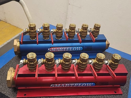 Lot of 2x Burger & Brown 2" Smartflow Aluminum Manifolds 6 port 1/2" Ball Valves