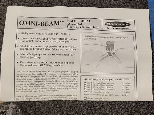 Banner Engineering OSBFAC 27402 Omni-Beam Fiber Optic Sensor Head