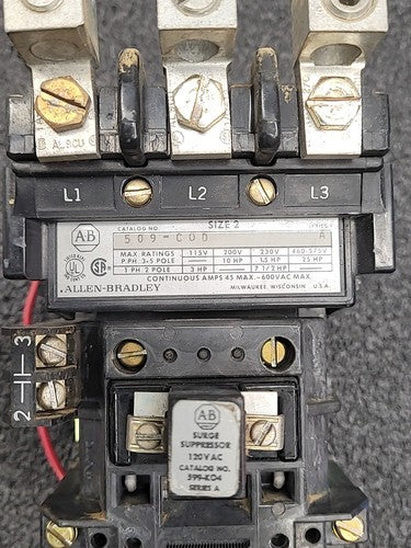 Allen Bradley 509-CUD Motor Starter Size 2 with 592-COW16 Overload Relay Series