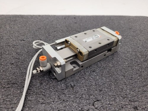 SMC MXP16-30 100PSI Linear Slide Guide Cylinder w/ D-F9B Sensors, Stops Unit C