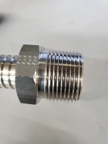 SSP Push-On Barb Male SS Pipe Connector 33mm Threads by 22mm Hose Lot of 4