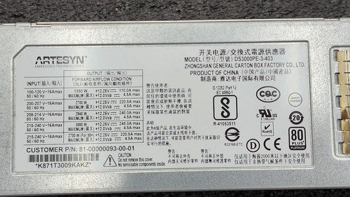 Artesyn DS3000PE-3-403 12V 3000W Server Power Supply 81-00000093-00-01