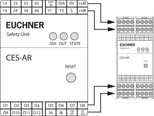 Euchner CES-AR-AES-12, CESARAES12  Safety Unit DIN Rail 4x Safety Relays