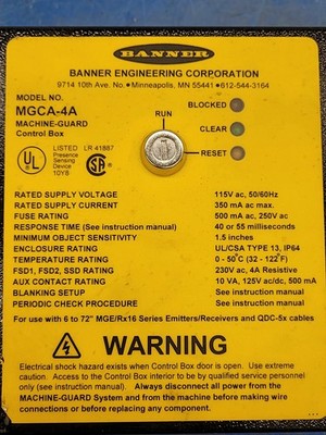 Banner MGCA-4A Machine Guard Control Box 115V Safety Light Curtain Controller