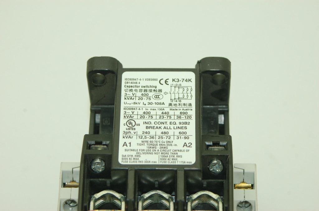 Omega K3-74K Capacitor Switching Contactor, 400-690 VAC, 3-PH, 30-108A