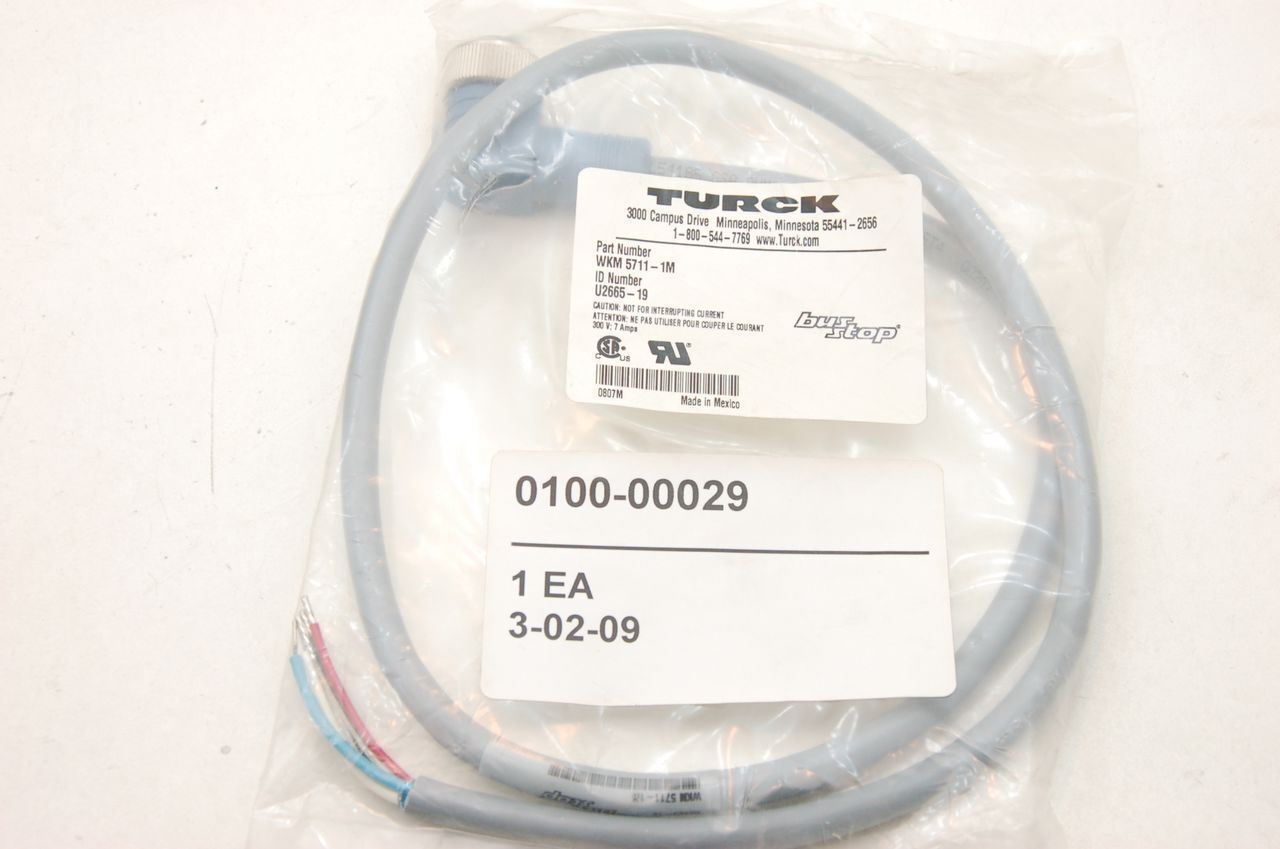 TURCK WKM5711-1M 5 Pin Power Connector 4 lead One Ground New