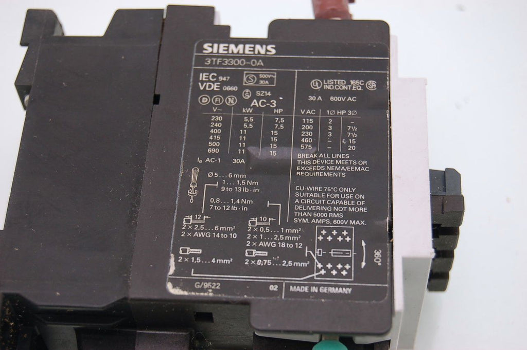 Siemens 3TF3 World Series Contactor 24VCoil