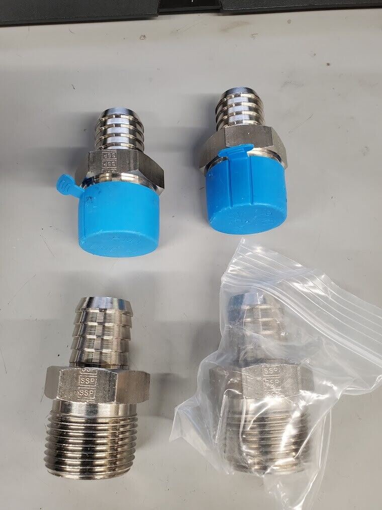 SSP Push-On Barb Male SS Pipe Connector 33mm Threads by 22mm Hose Lot of 4