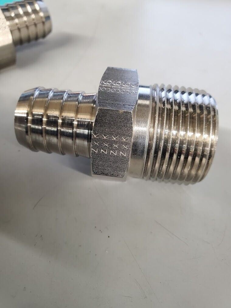 SSP Push-On Barb Male SS Pipe Connector 33mm Threads by 22mm Hose Lot of 4