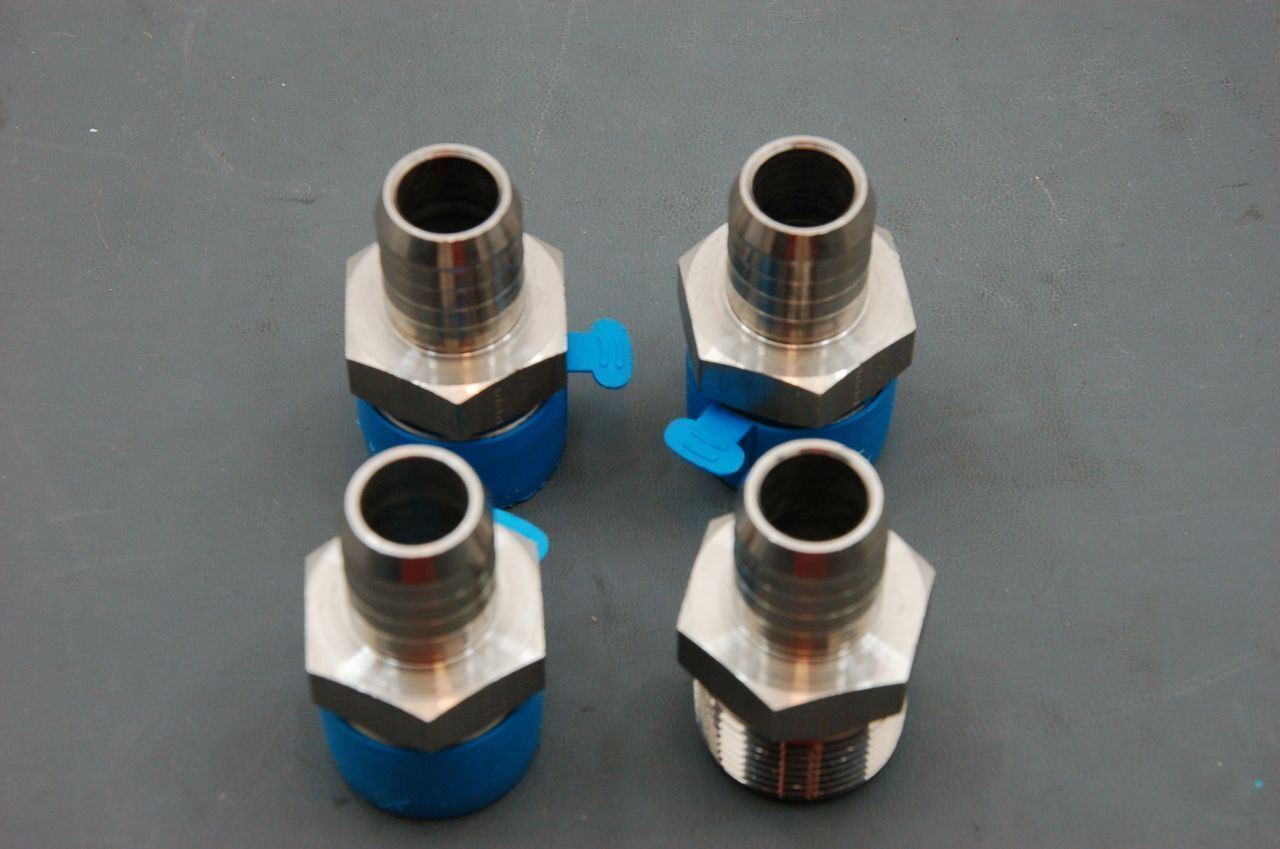 SSP Push-On Barb Male SS Pipe Connector 33mm Threads by 22mm Hose Lot of 4