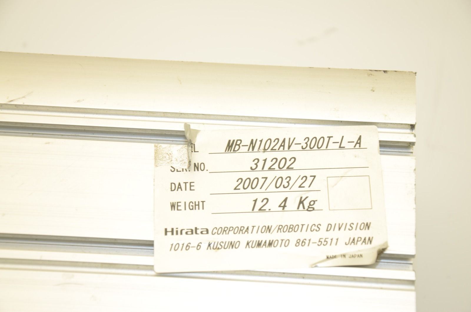 Hirata MB-N102AV-300T-L-A Screw Drive Aluminum Linear Actuator 620L 300mm Travel