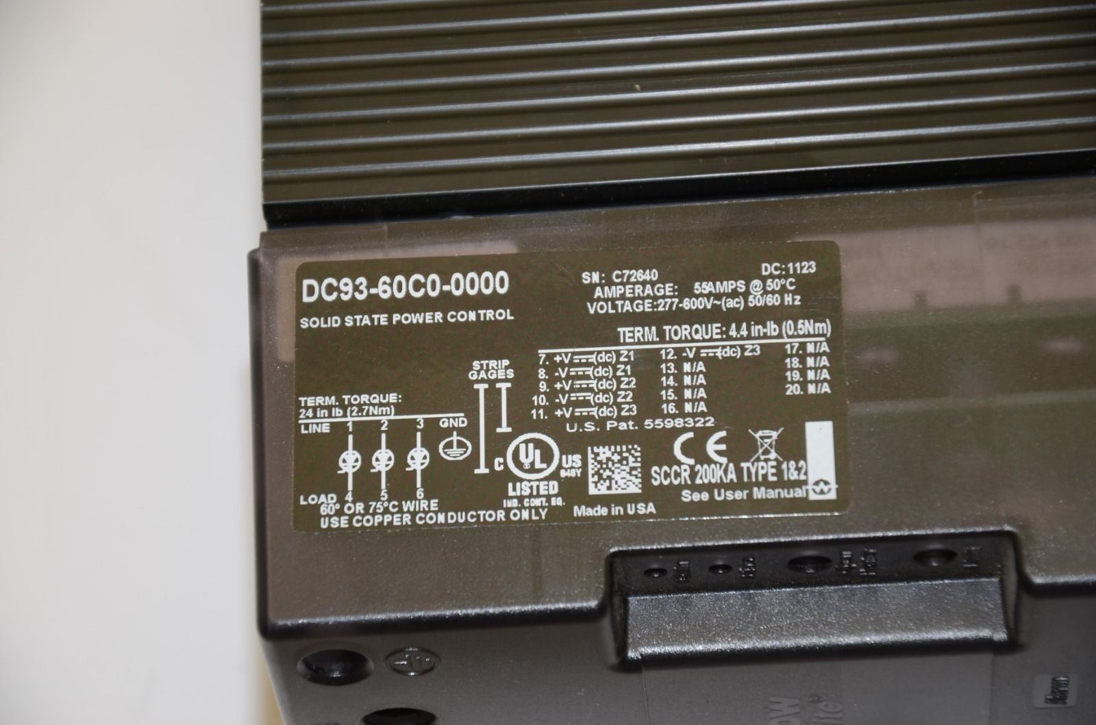 Watlow DC93-60C0-0000 Solid State Power Control, 227-600VAC, 50/60Hz