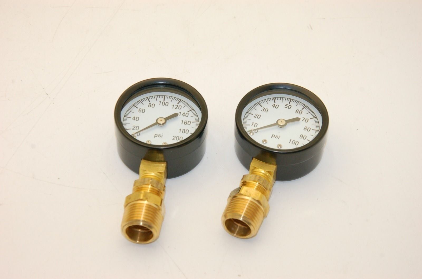 Pressure Gauges, 0-100 PSI & 0-200 PSI, 1/2"NPT w/ 5/8" & 3/4" Adapters - NEW
