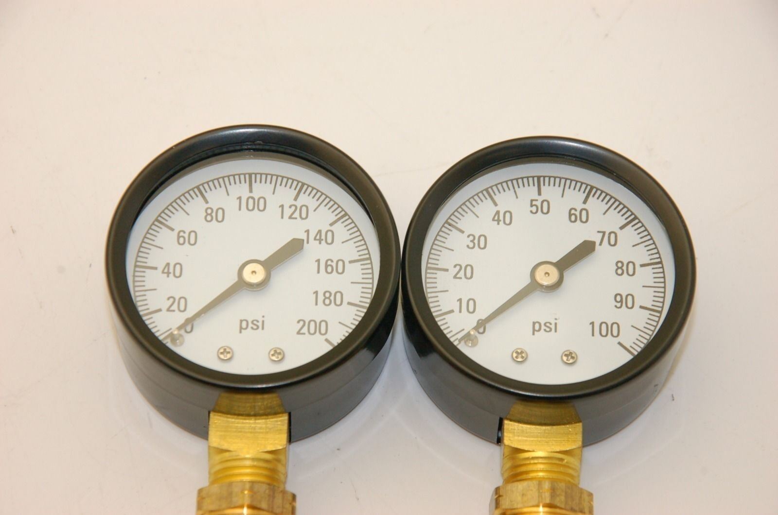 Pressure Gauges, 0-100 PSI & 0-200 PSI, 1/2"NPT w/ 5/8" & 3/4" Adapters - NEW