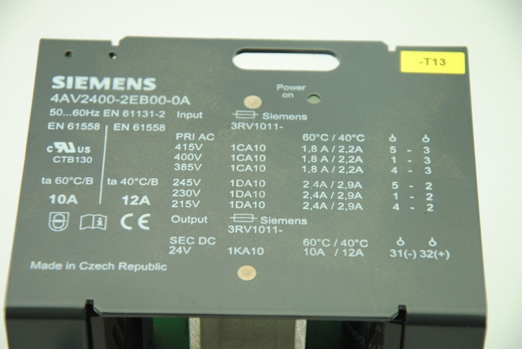 SIEMENS 4AV2400-2EB00-0A, 24V DC Power Supply 12A, 215-245V/385-415V