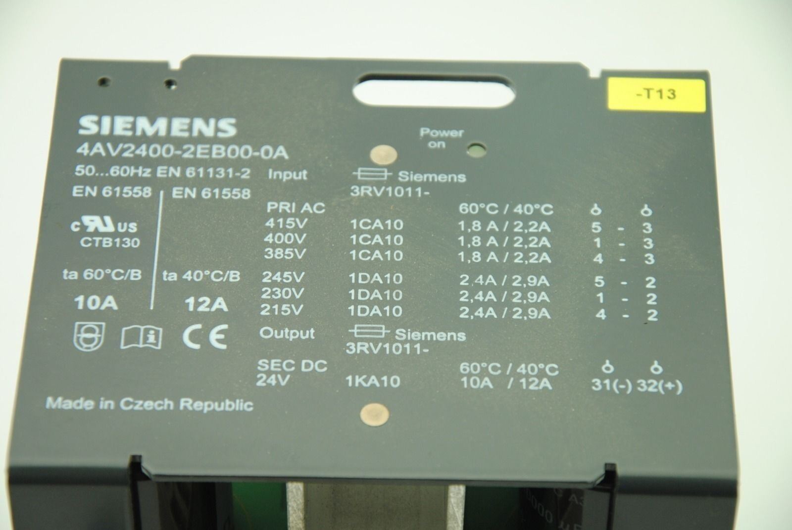 SIEMENS 4AV2400-2EB00-0A, 24V DC Power Supply 12A, 215-245V/385-415V