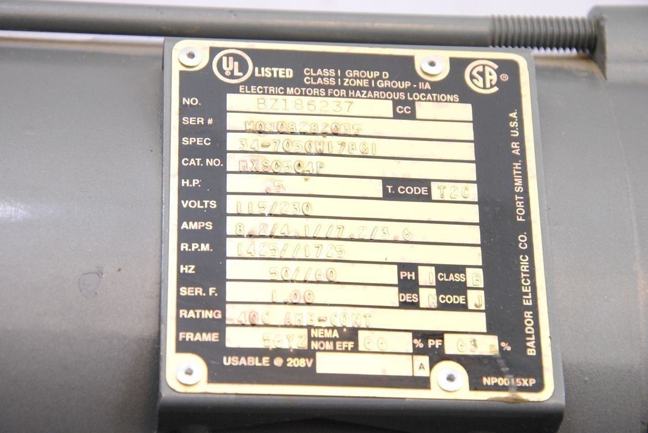 Baldor MSX0504P 1/2HP Motor for Hazardous Areas  115/230VAC  50/60Hz