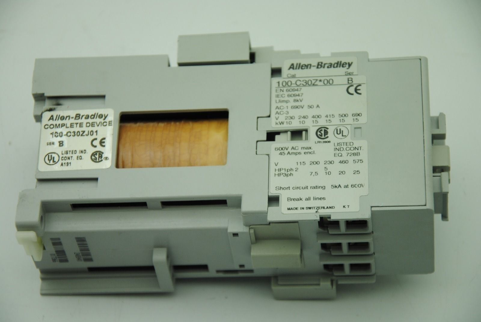 ALLEN-BRADLEY 100-C30ZJ01, Ser. B, Contactor w/ 100-S Ser. A & 100-FSD250 Ser. A