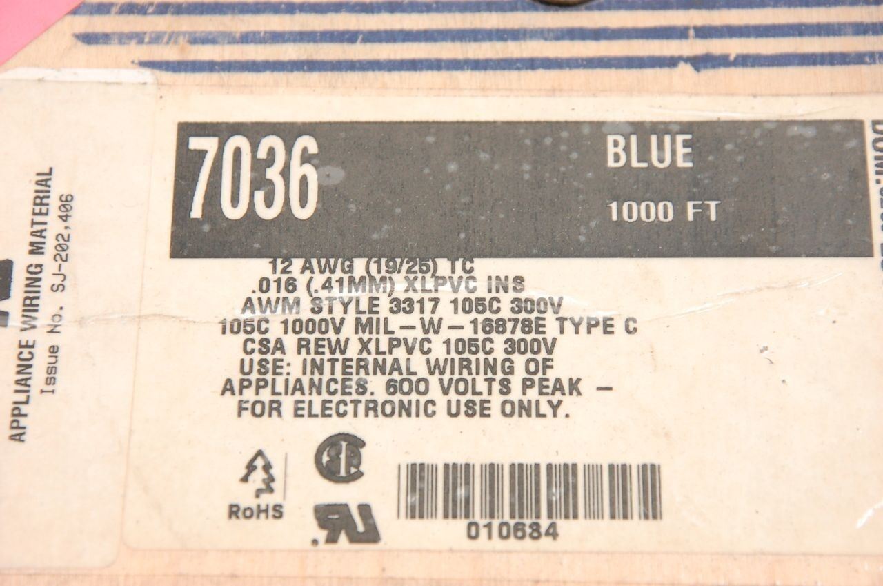 Alpha Wire 7036 12Awg Stranded TC Blue 500FT Plus (Partial Roll)