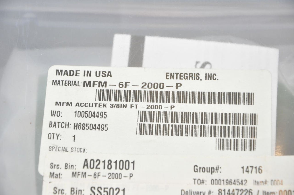 Entegris MFM-6F-2000-P Accutek Flowmeter 2000cc/min Flow Range