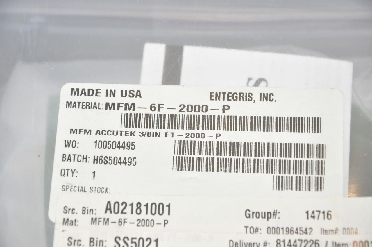 Entegris MFM-6F-2000-P Accutek Flowmeter 2000cc/min Flow Range