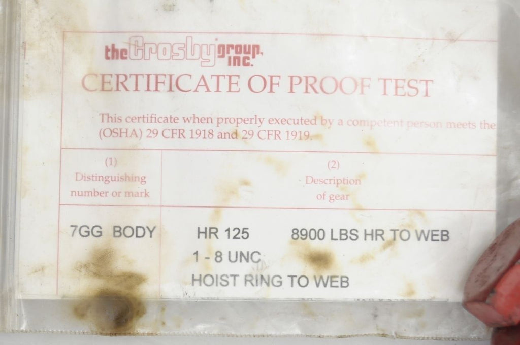 Crosby HR125W 1067610 Hoist Ring 2" Web 3.1 Ton For Synthetic Sling 8900 lbs WLL