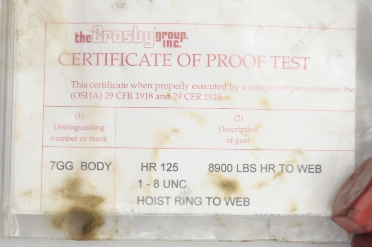 Crosby HR125W 1067610 Hoist Ring 2" Web 3.1 Ton For Synthetic Sling 8900 lbs WLL