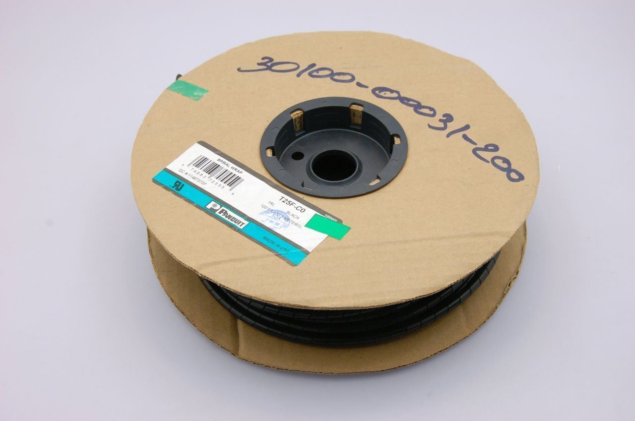 Panduit T25F-C0 1/4" OD Poly Spiral Wrap, Black, Roll of 100' - NEW, Old Stock