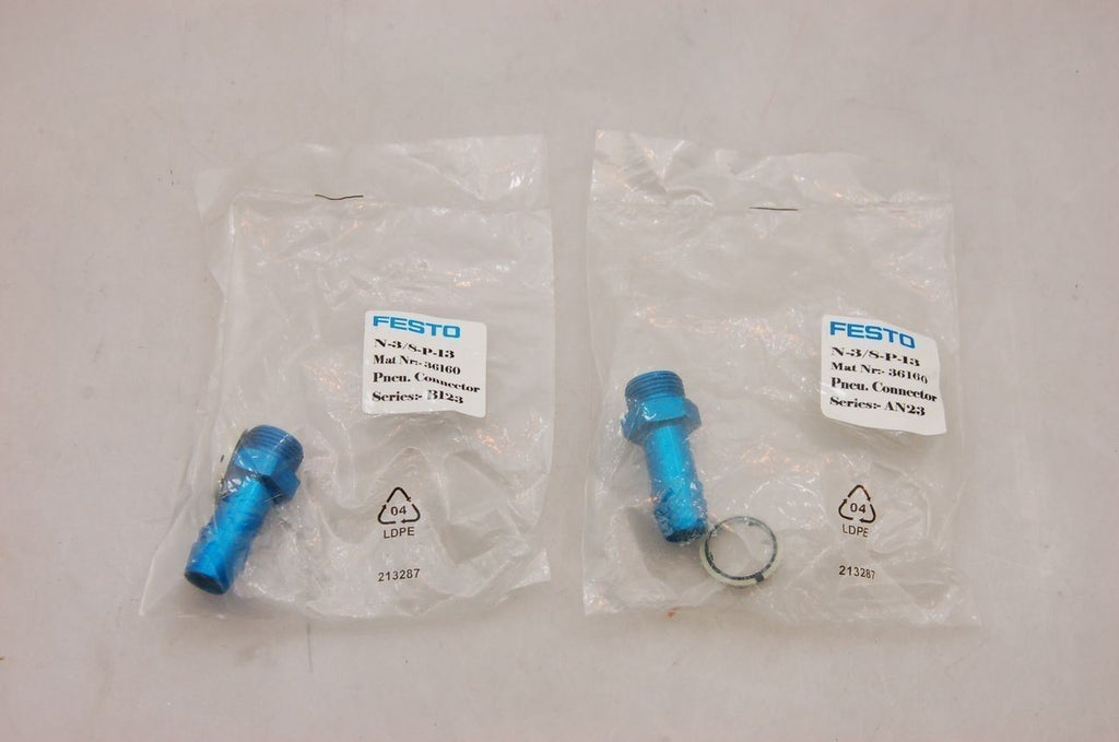 Festo n-3/8-p-13 Barbed Pneumatic Fitting  for 13mm ID Hose - Lot of 2